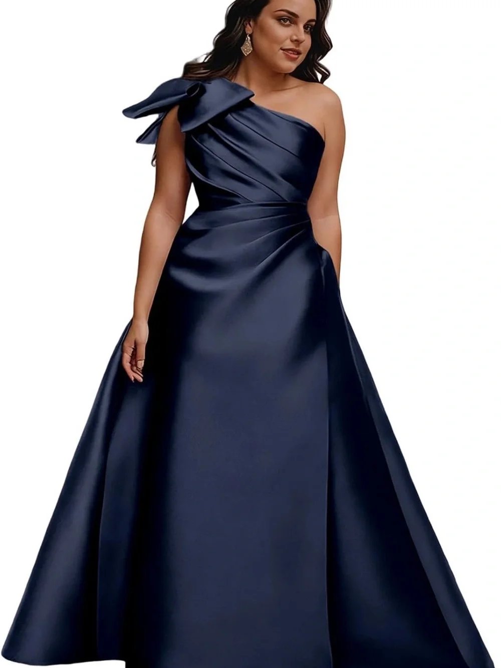 Elegant One-Shoulder Navy Evening Gown